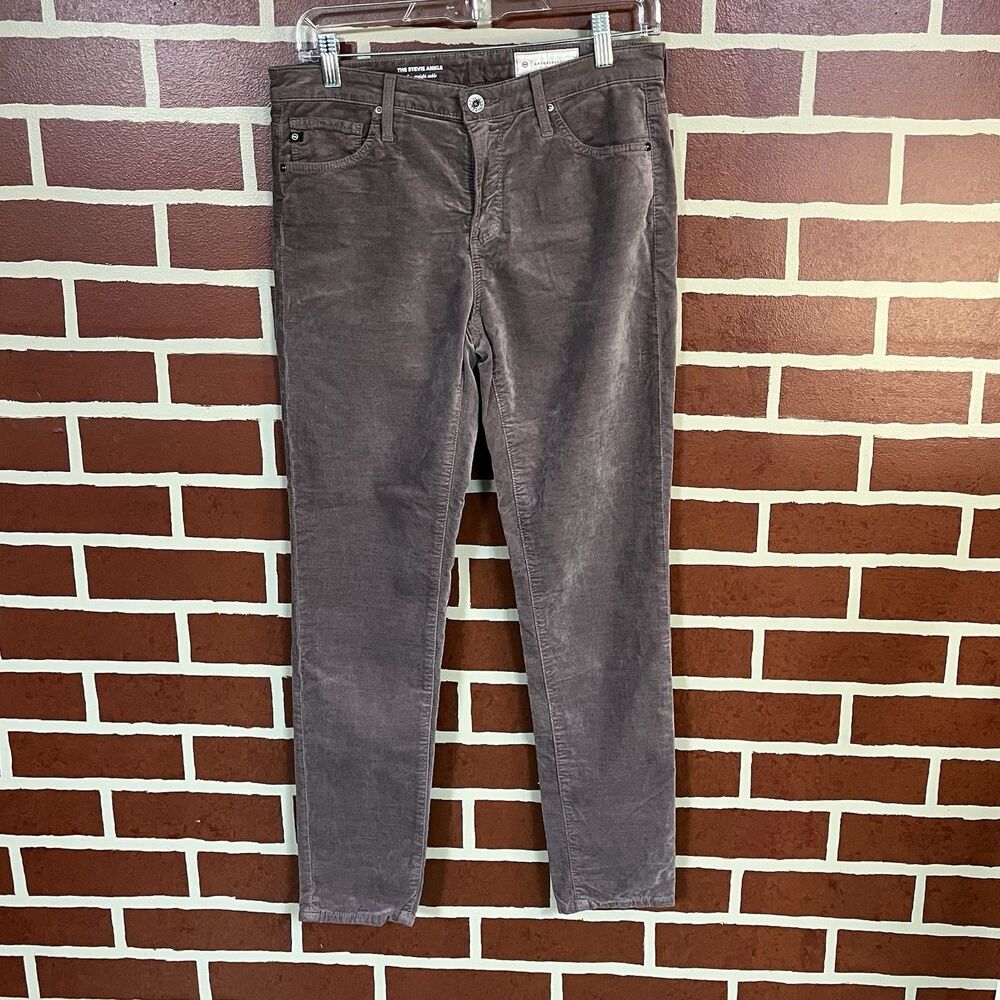 AG Anthropologie The Stevie Ankle Mauve Velvet Slim Straight Leg Pants Size 28R